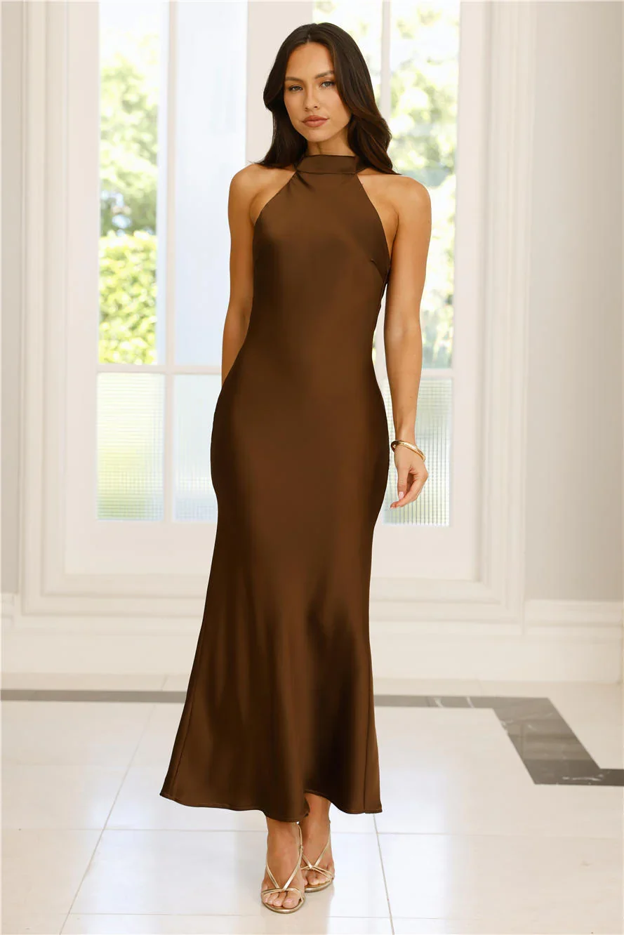 Icon Status Satin Maxi Dress Chocolate