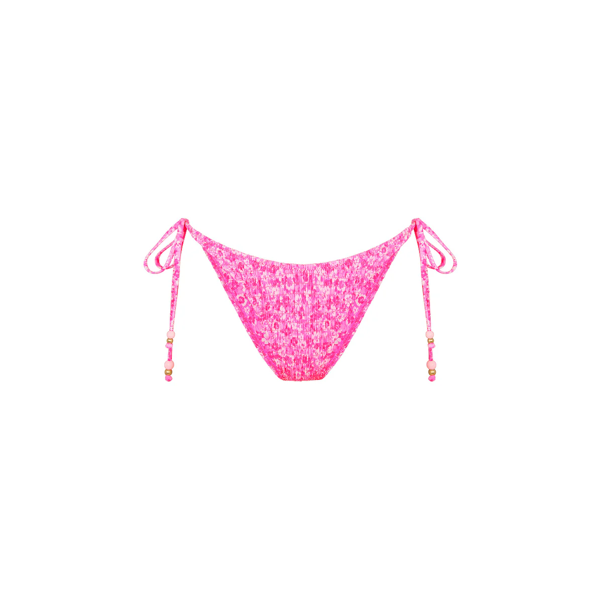 Shirred Dipped Cheeky Tie Bikini Bottom - Berry Burst