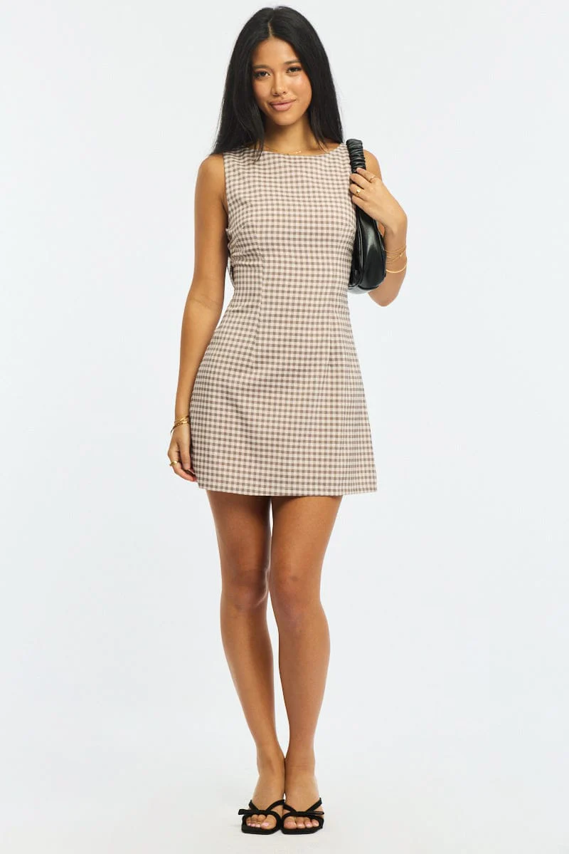 Pink Check Bodycon Dress Mini Check
