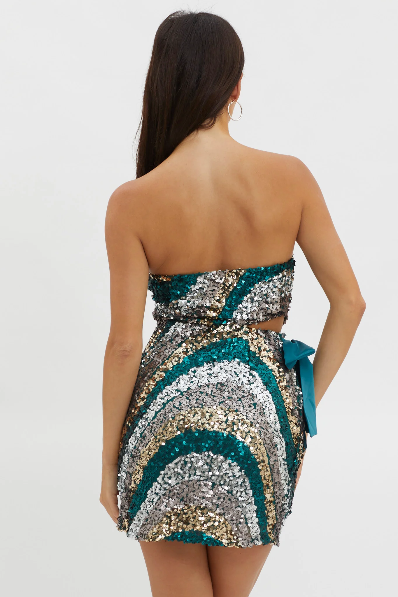 Eyes For You Waist Tie Mini Dress Sequin Green