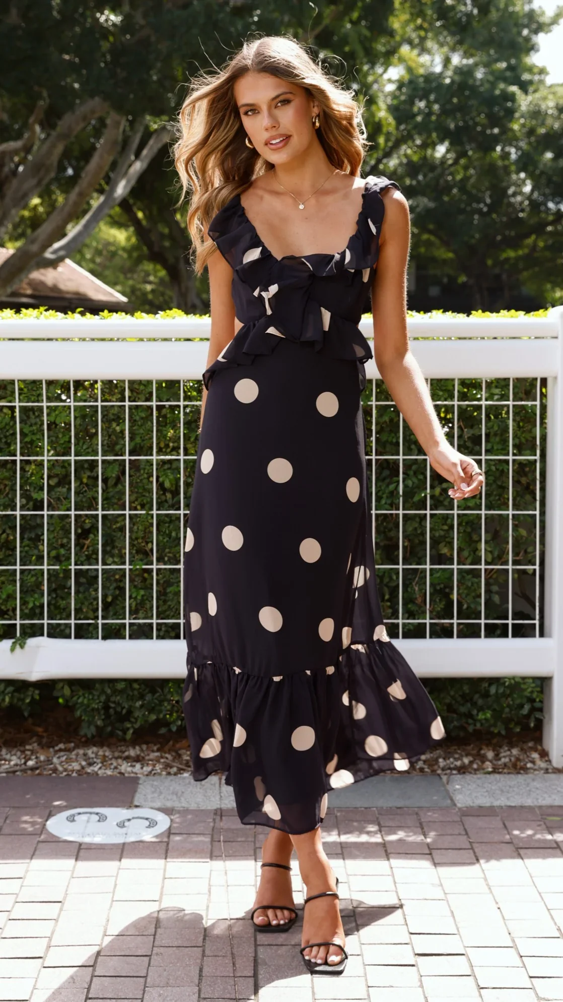 Taylee Midi Dress - Black/Cream Polka