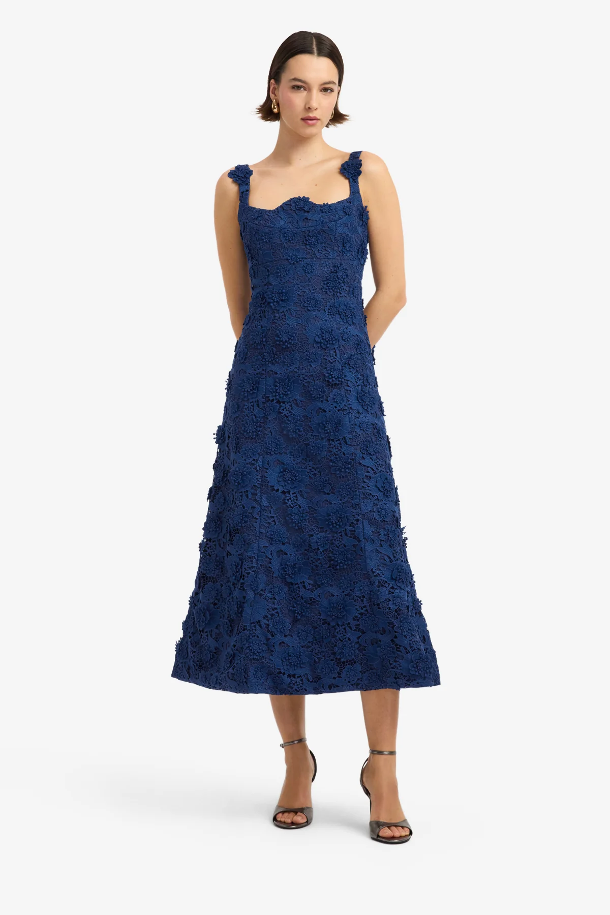 Odette Lace Midi Dress - Navy