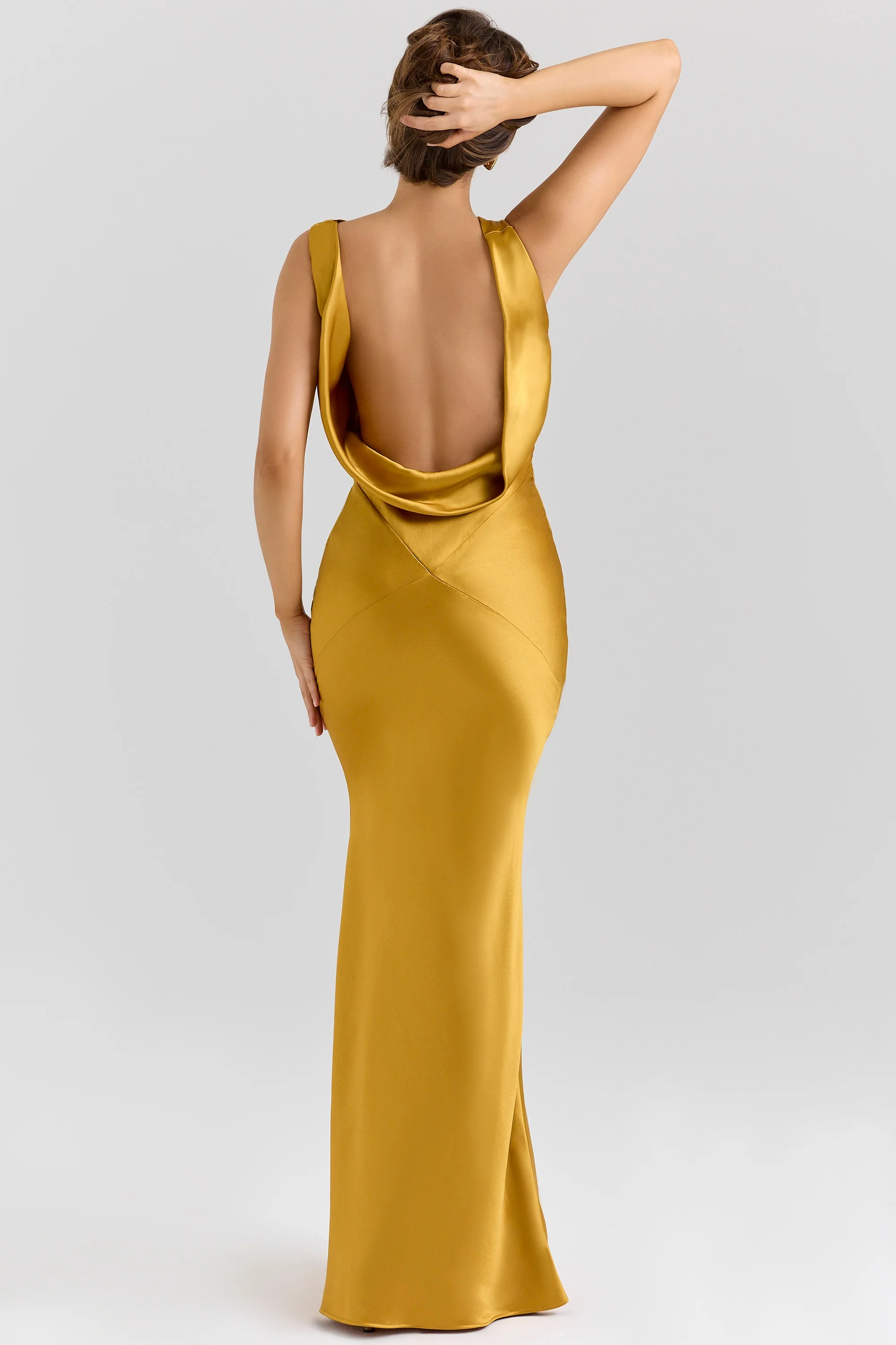 Amber Satin Draped Cowl Neck Maxi Dress