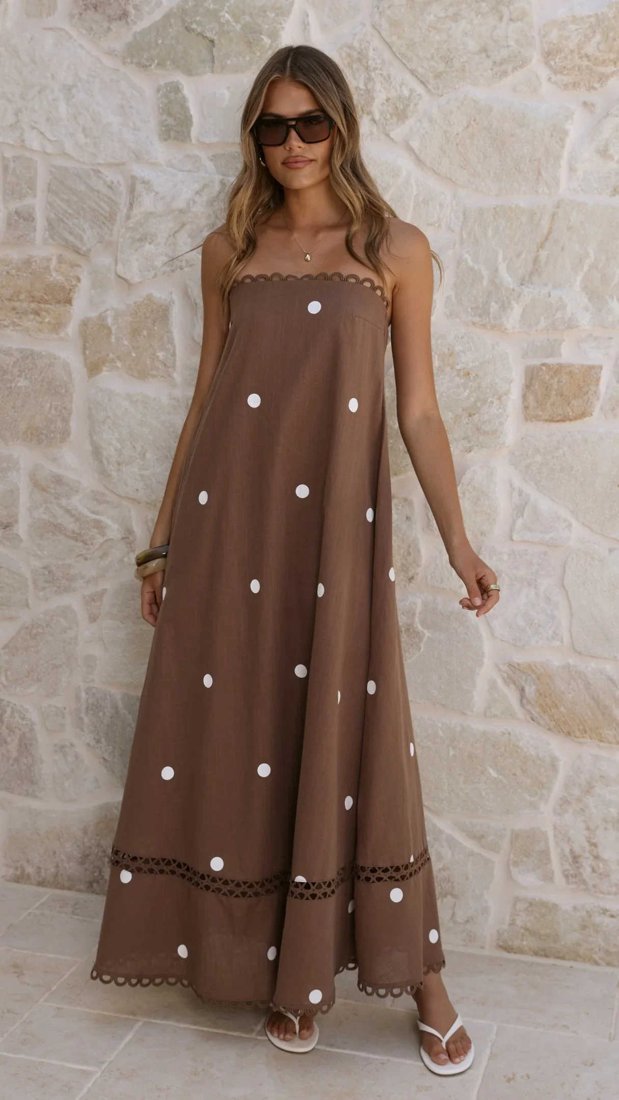 Sandra Maxi Dress - Chocolate/White Polka