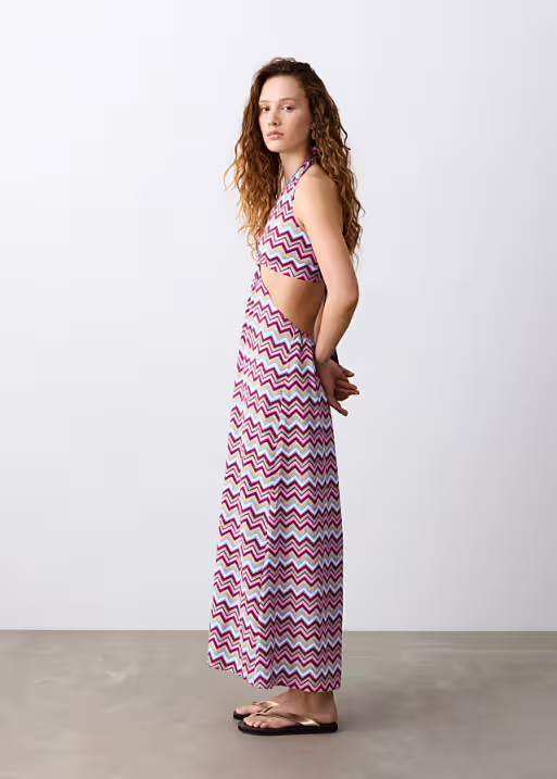 Mango Teen halterneck cut-out maxi dress in zigzag print