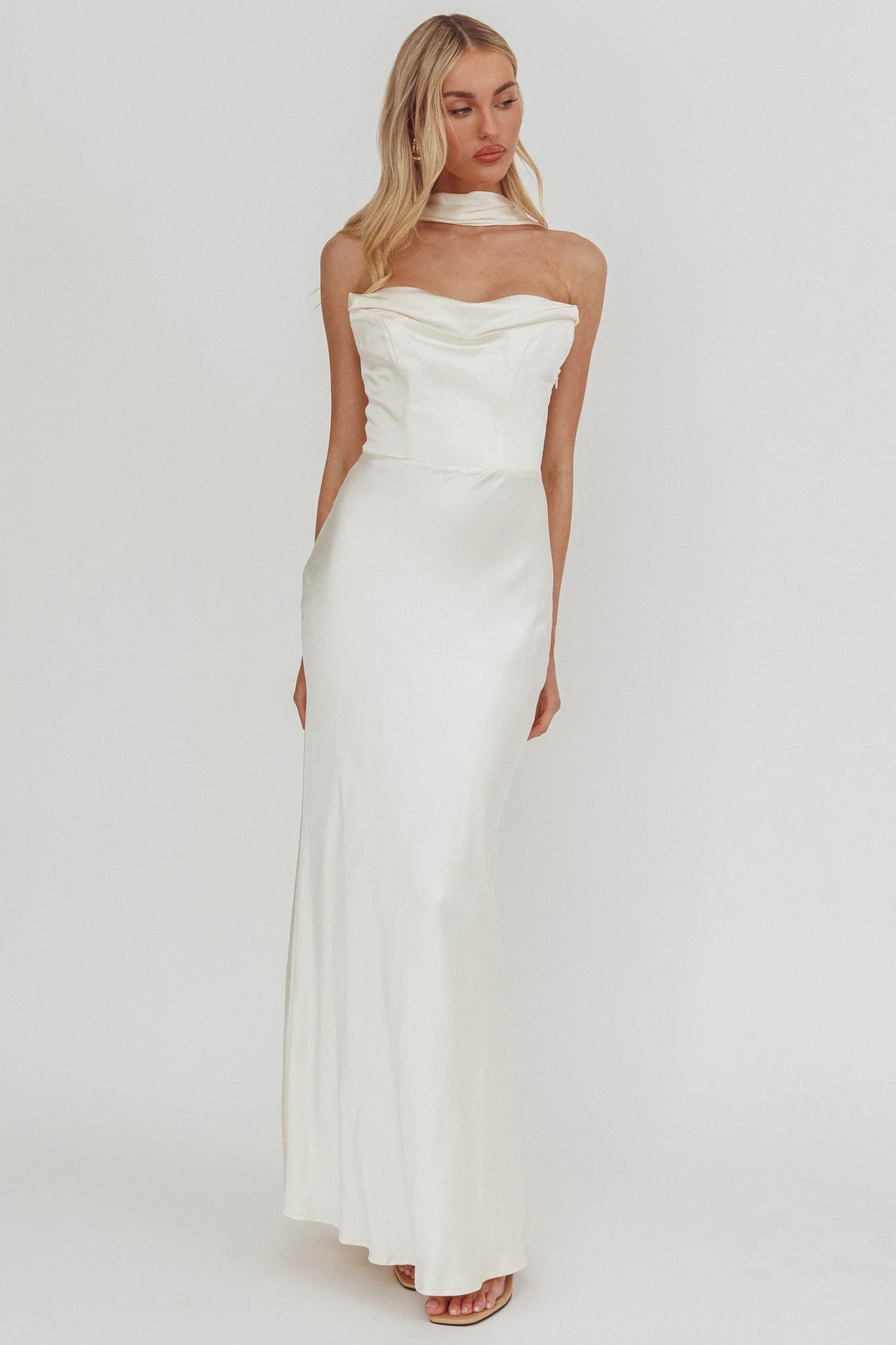 Navi Strapless Laced Back Maxi Dress Oyster