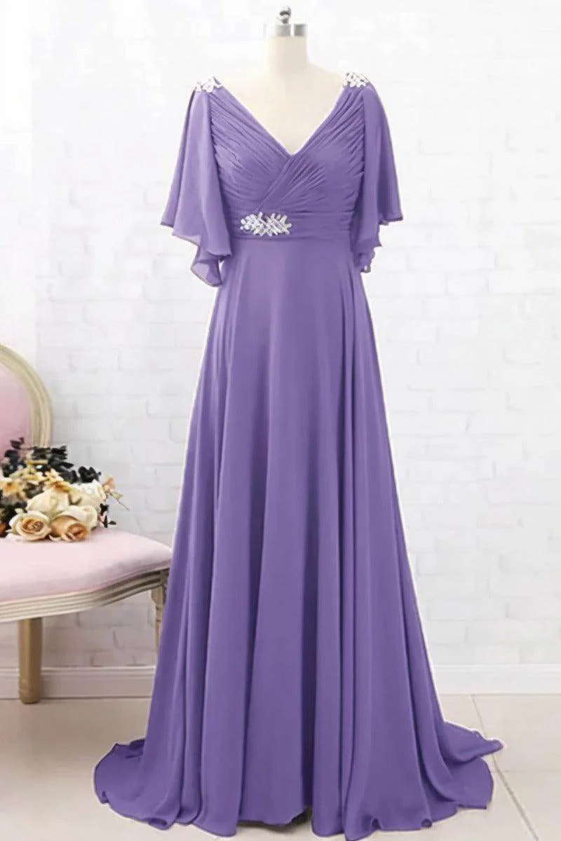 A-Line Sweep-Brush Train Chiffon Mother Dress CM0082