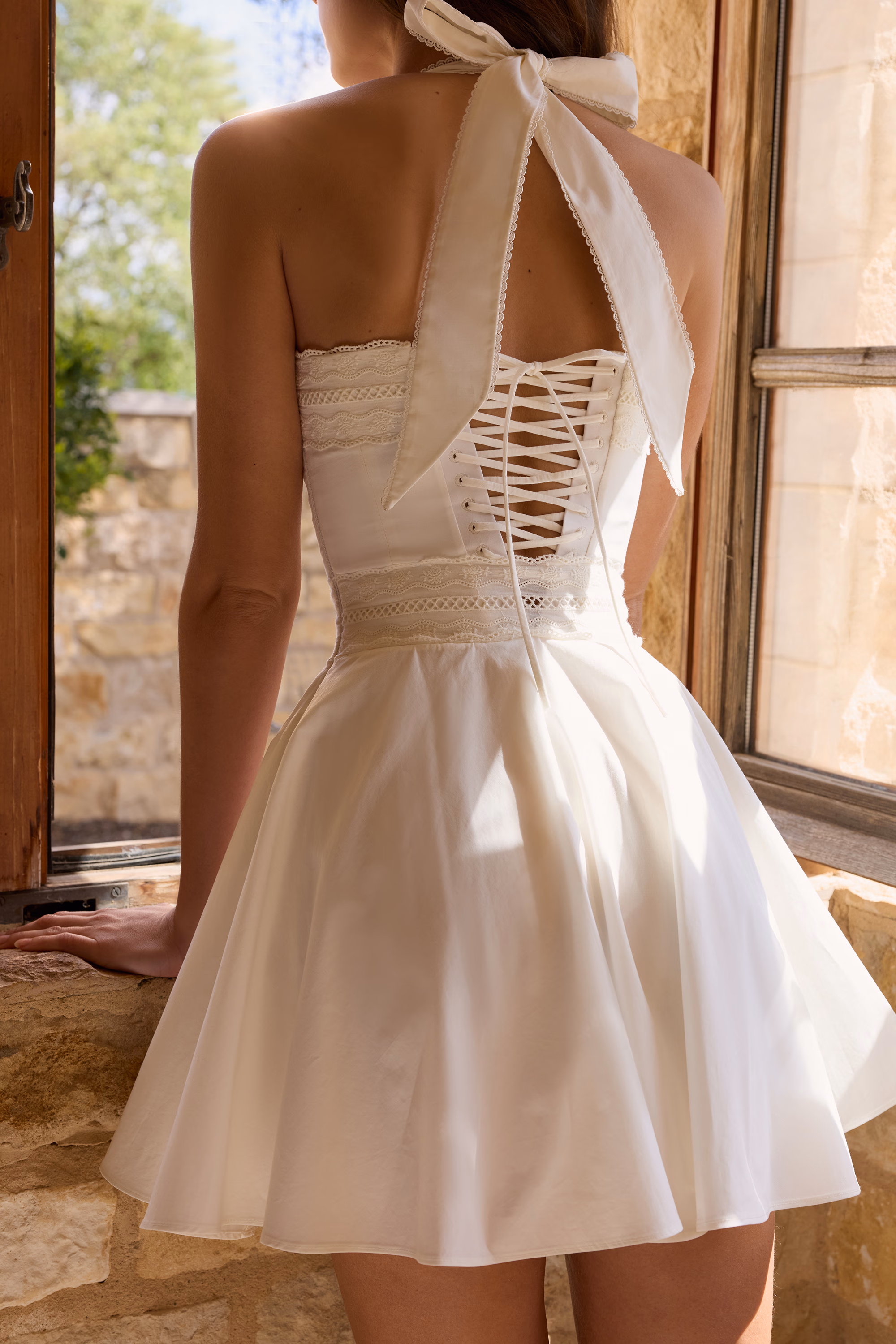 White Broderie Anglais + Colton Halter Neck Mini Dress