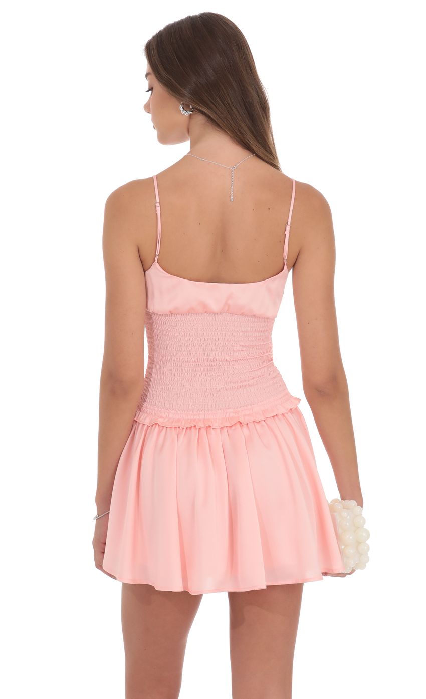 Smocked Satin Dress in Coral