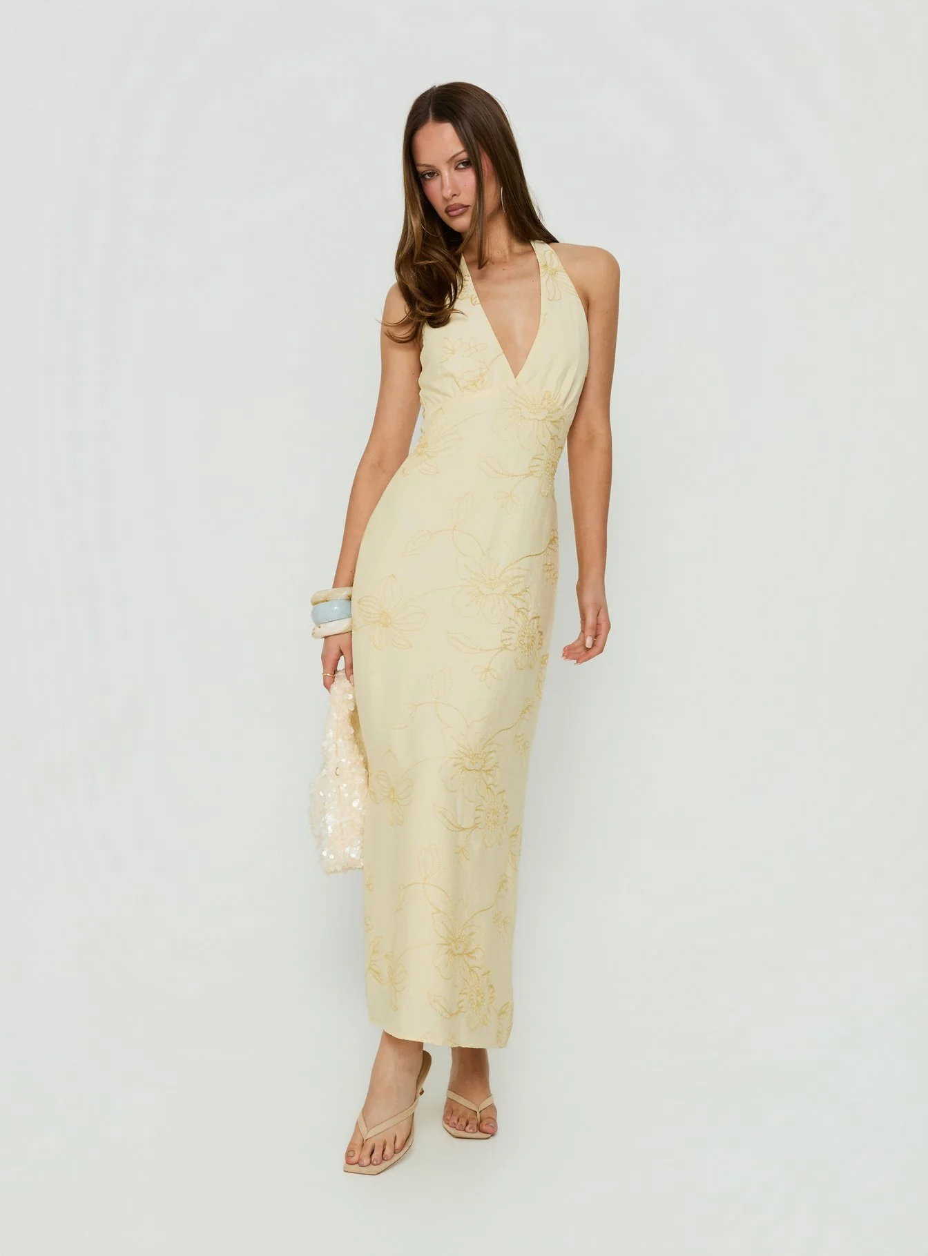 Luisella Halter Midi Dress Yellow Floral