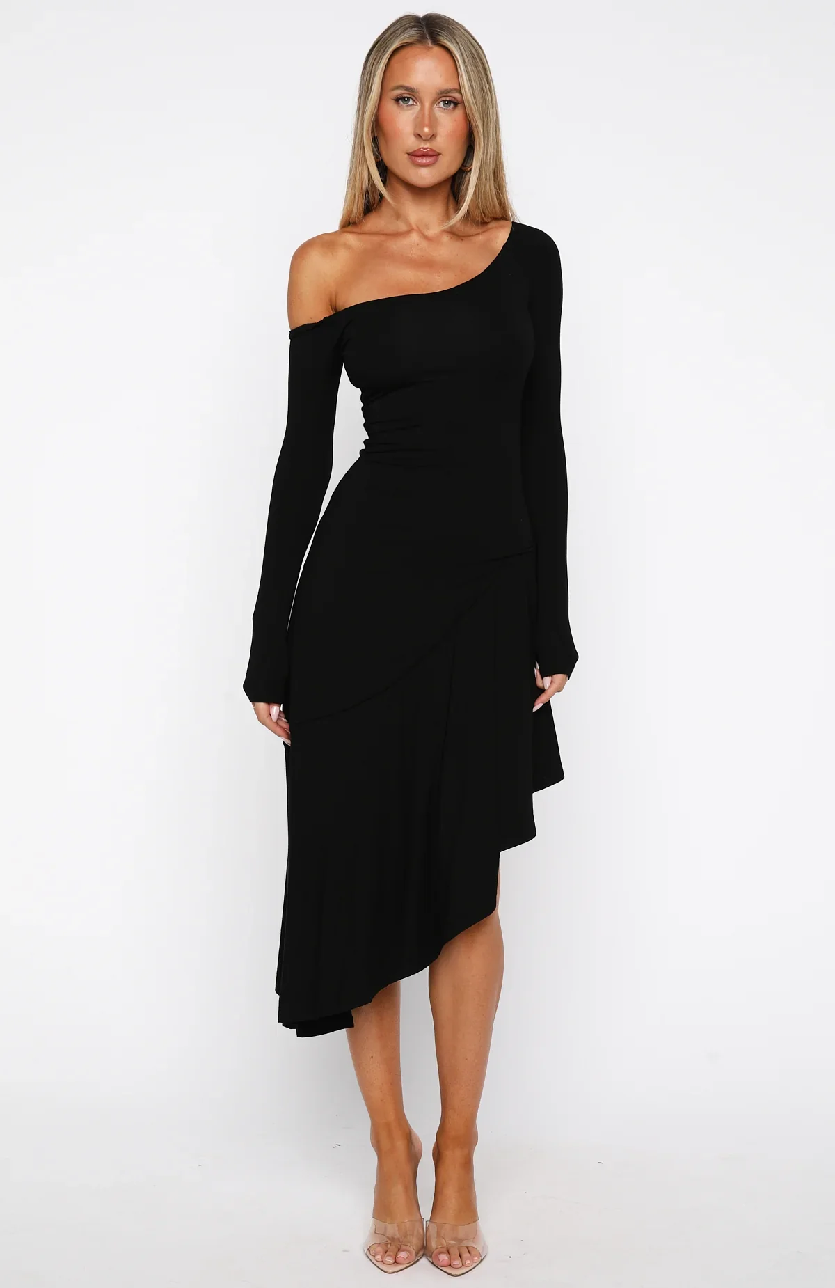 After You've Gone Long Sleeve Midi Dress Black