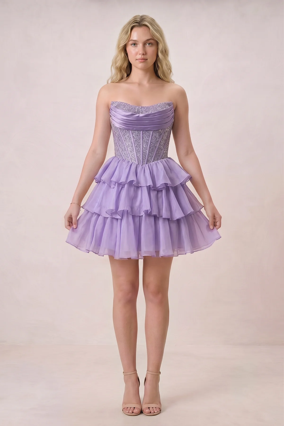Black Strapless A Line Chiffon Beaded Mini Homecoming Dresses With Ruffles