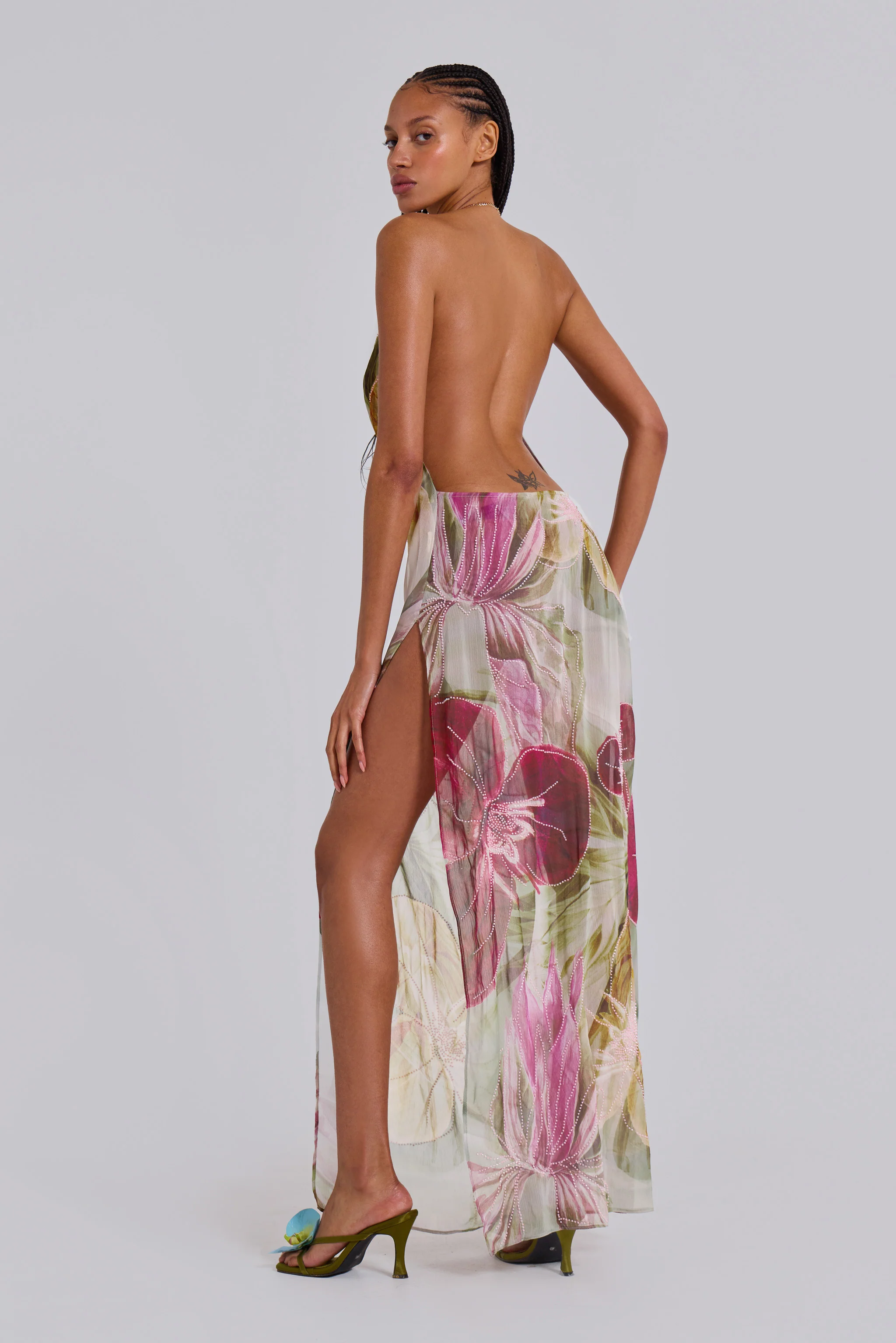Dahlia Hand-Beaded Backless Chiffon Maxi Dress - luluinthesky