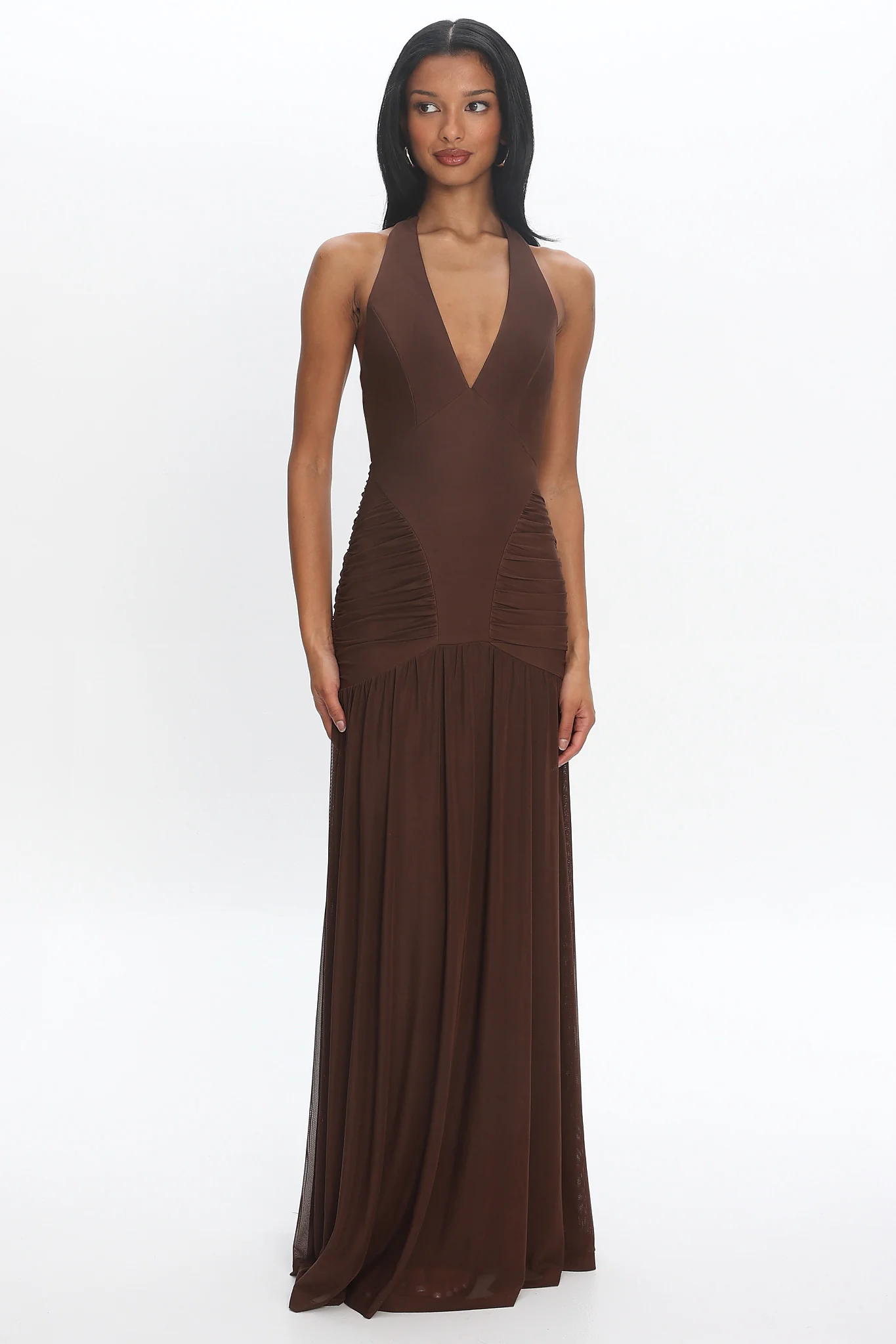 Bewitched Halter Mesh Maxi Dress Cocoa