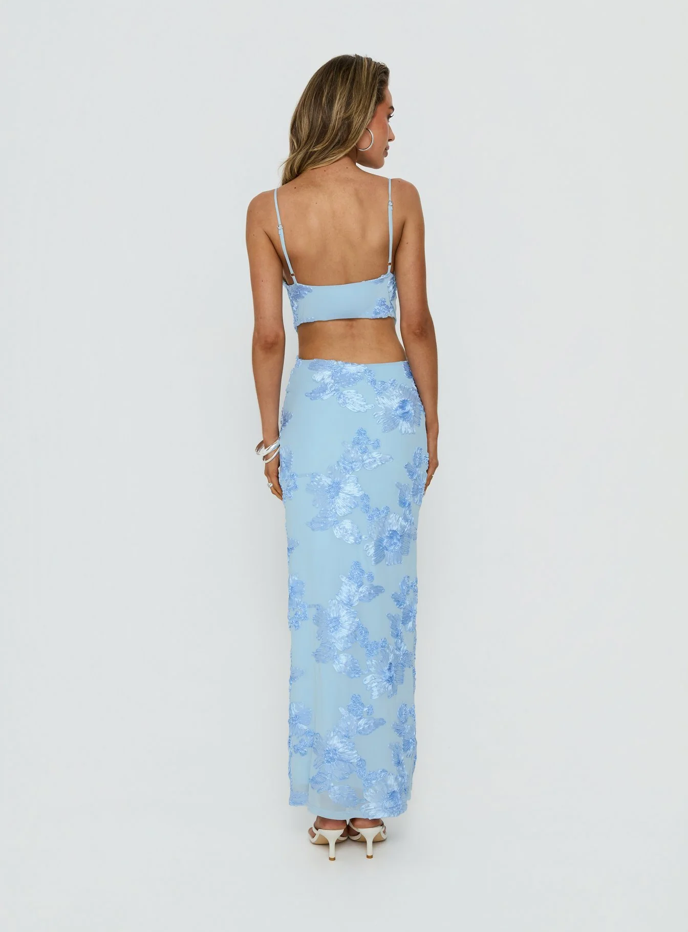 Angel Voices Cowl Neck Maxi Dress Blue Burnout