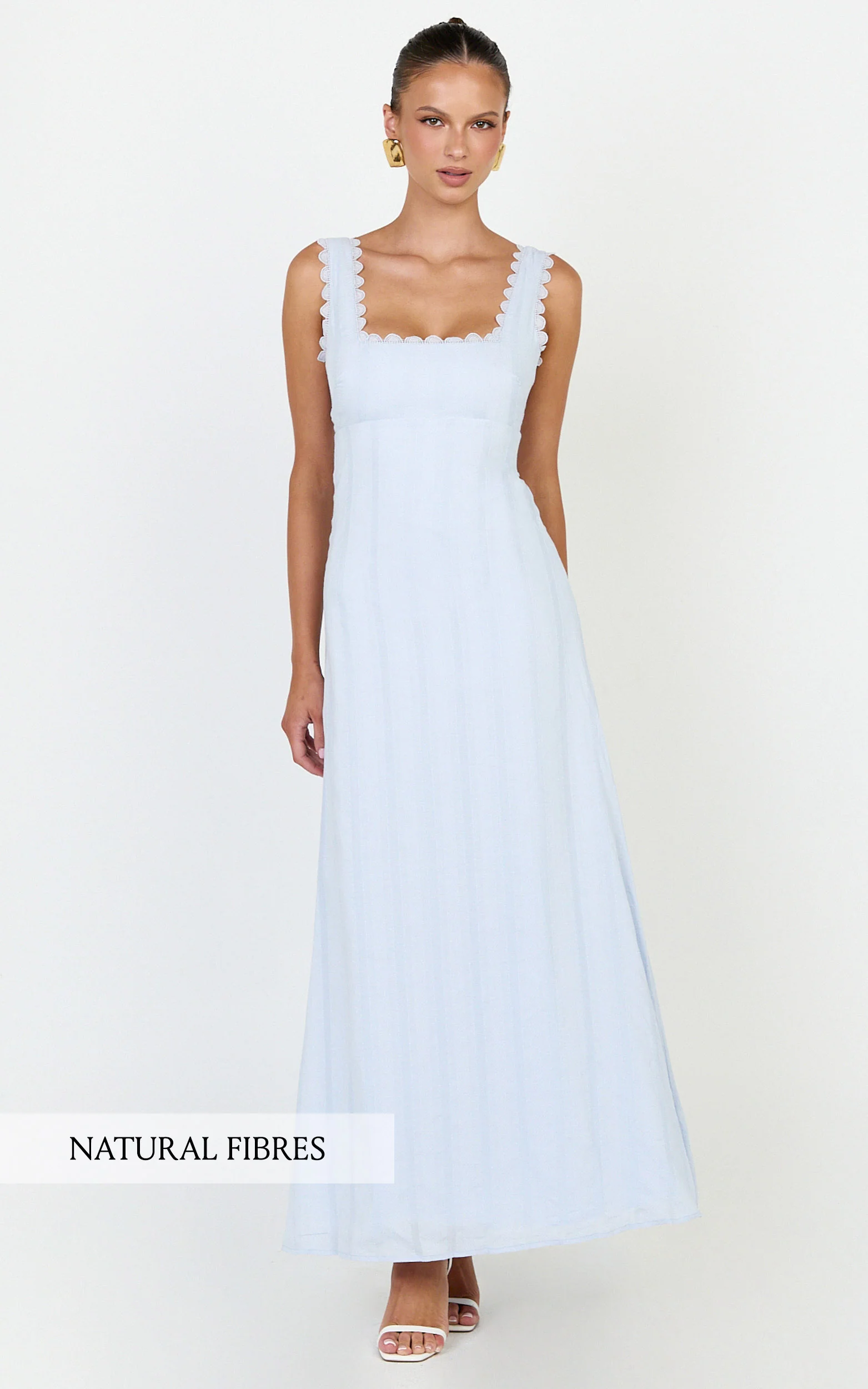 Roxanne Midi Dress - Square Neck Fit And Flare Dress in Light Blue