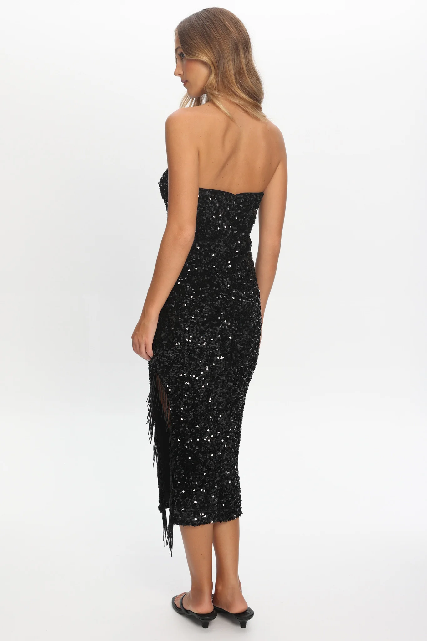 Events Tassel Trim Midi Dress Sequin Black - luluinthesky