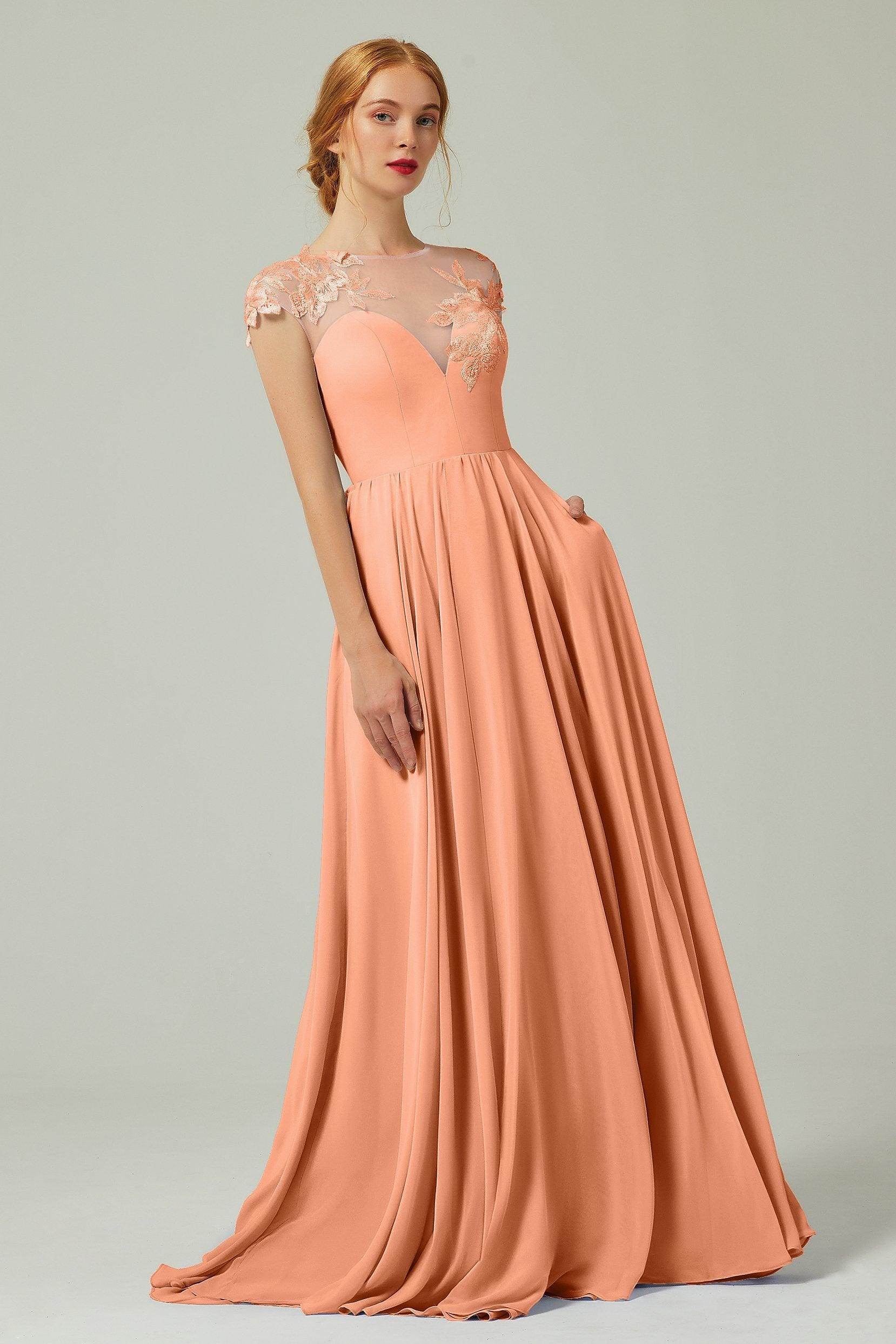 A-Line Sweep-Brush Train Chiffon Bridesmaid Dress CB0248