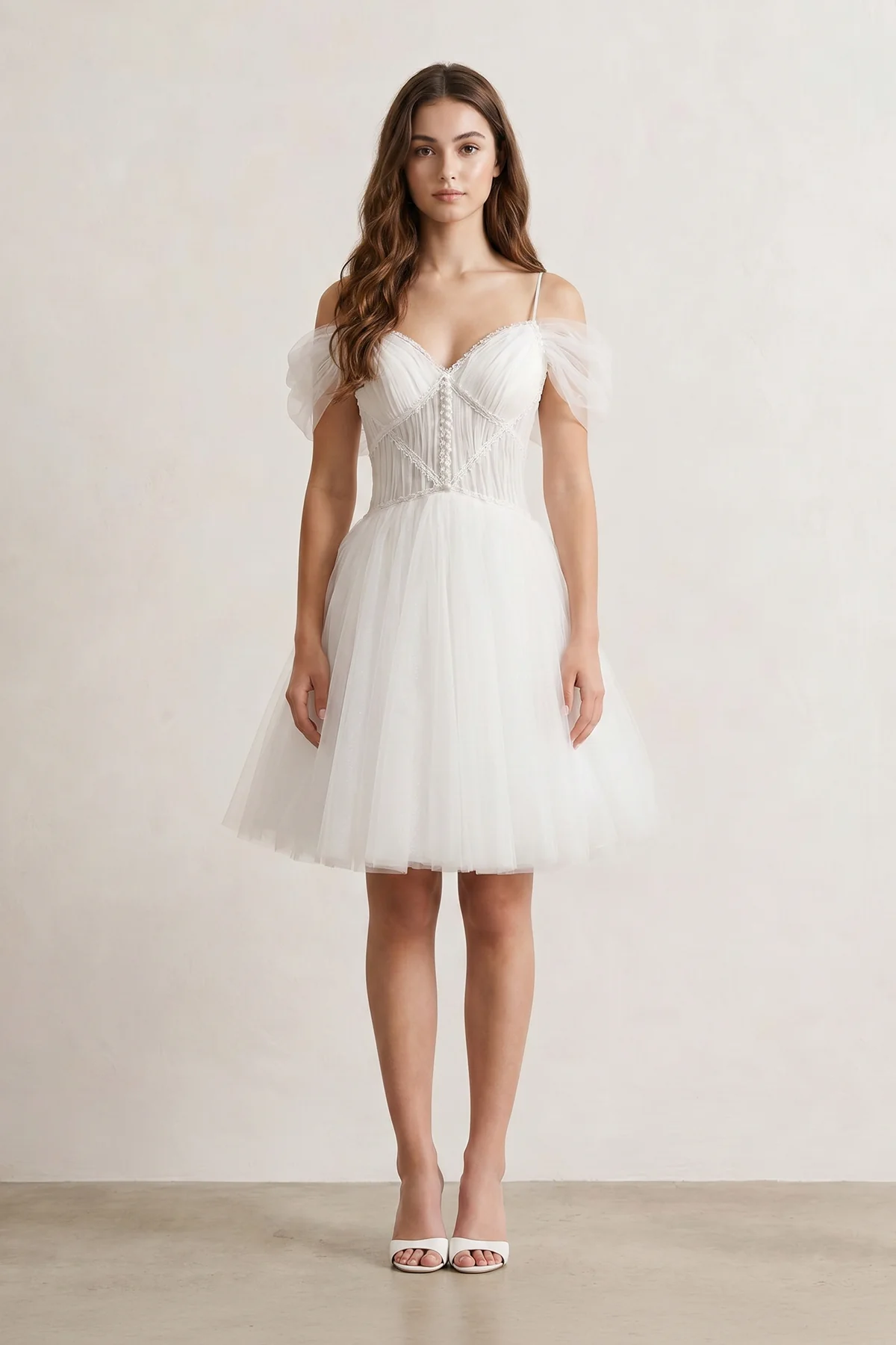 Ivory A-line V Neck Tulle Homecoming Dresses