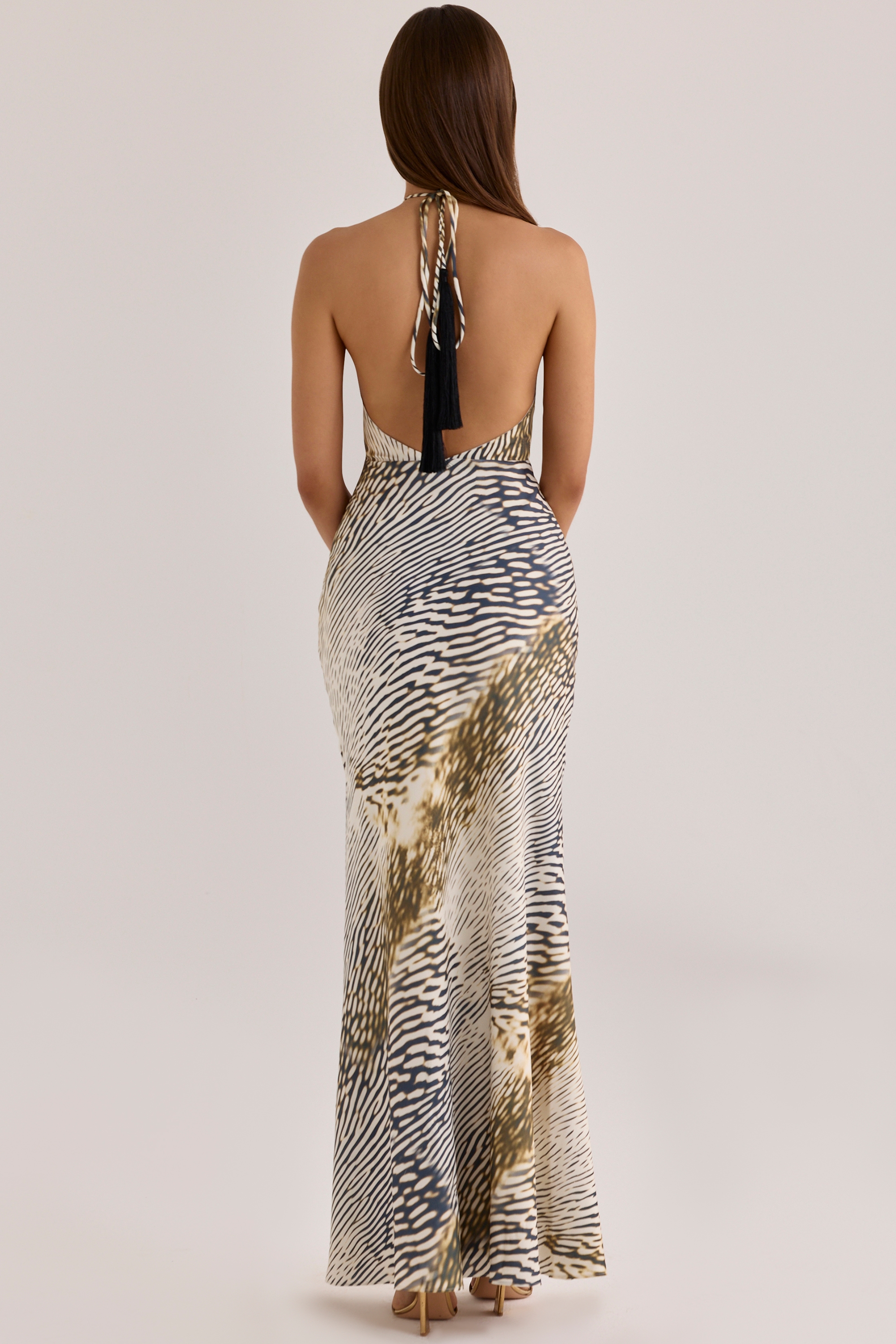 Animal Print Satin Halter Neck Maxi Slip Dress