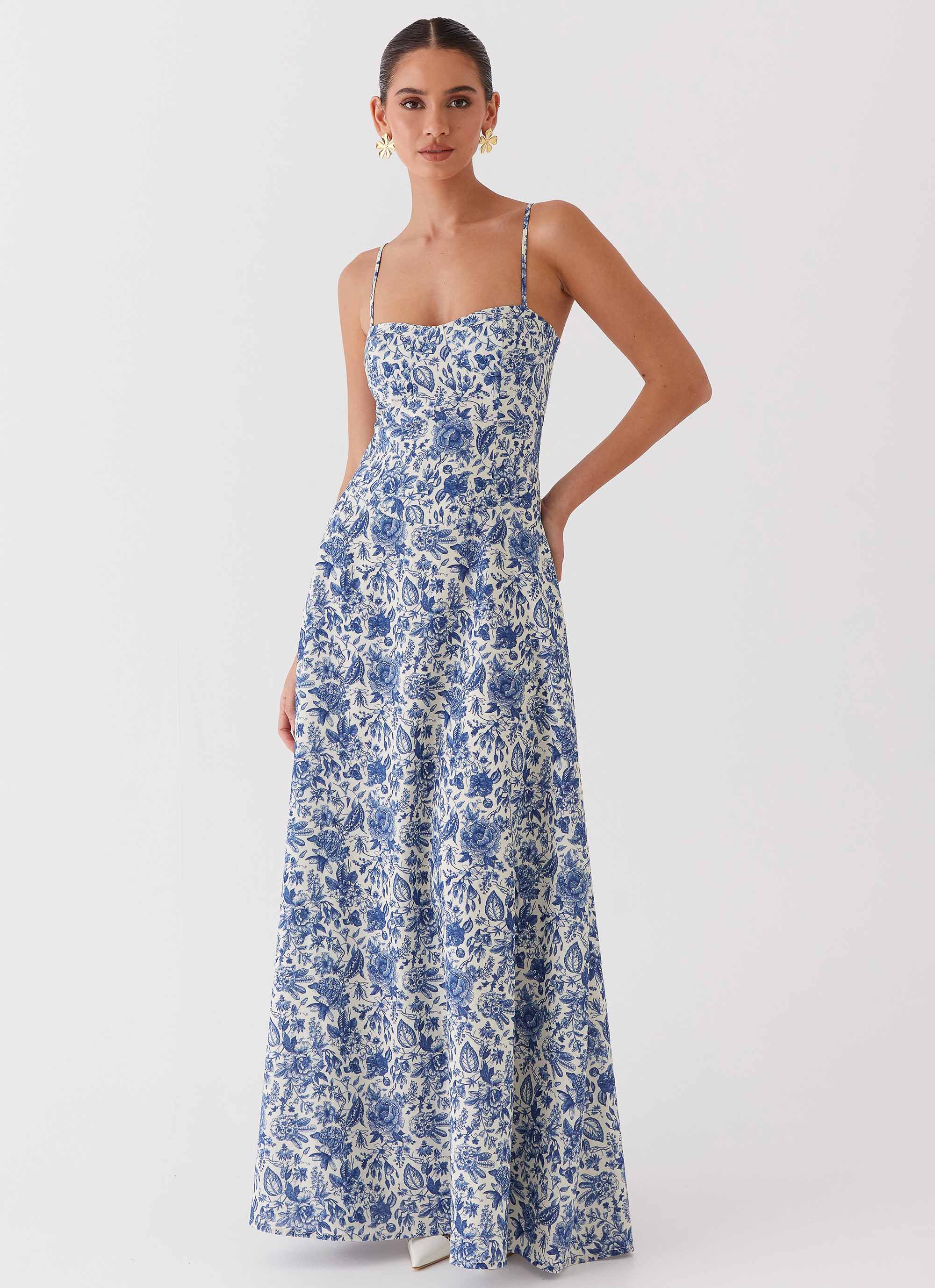 Angelina Linen Maxi Dress - Blue Paisley - luluinthesky