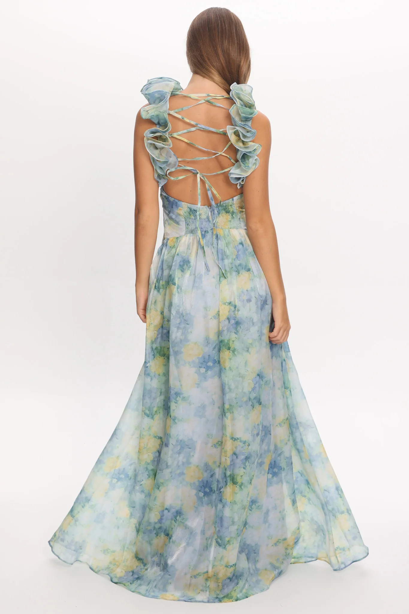 Lys Lace-Up Back Maxi Dress Print Blue