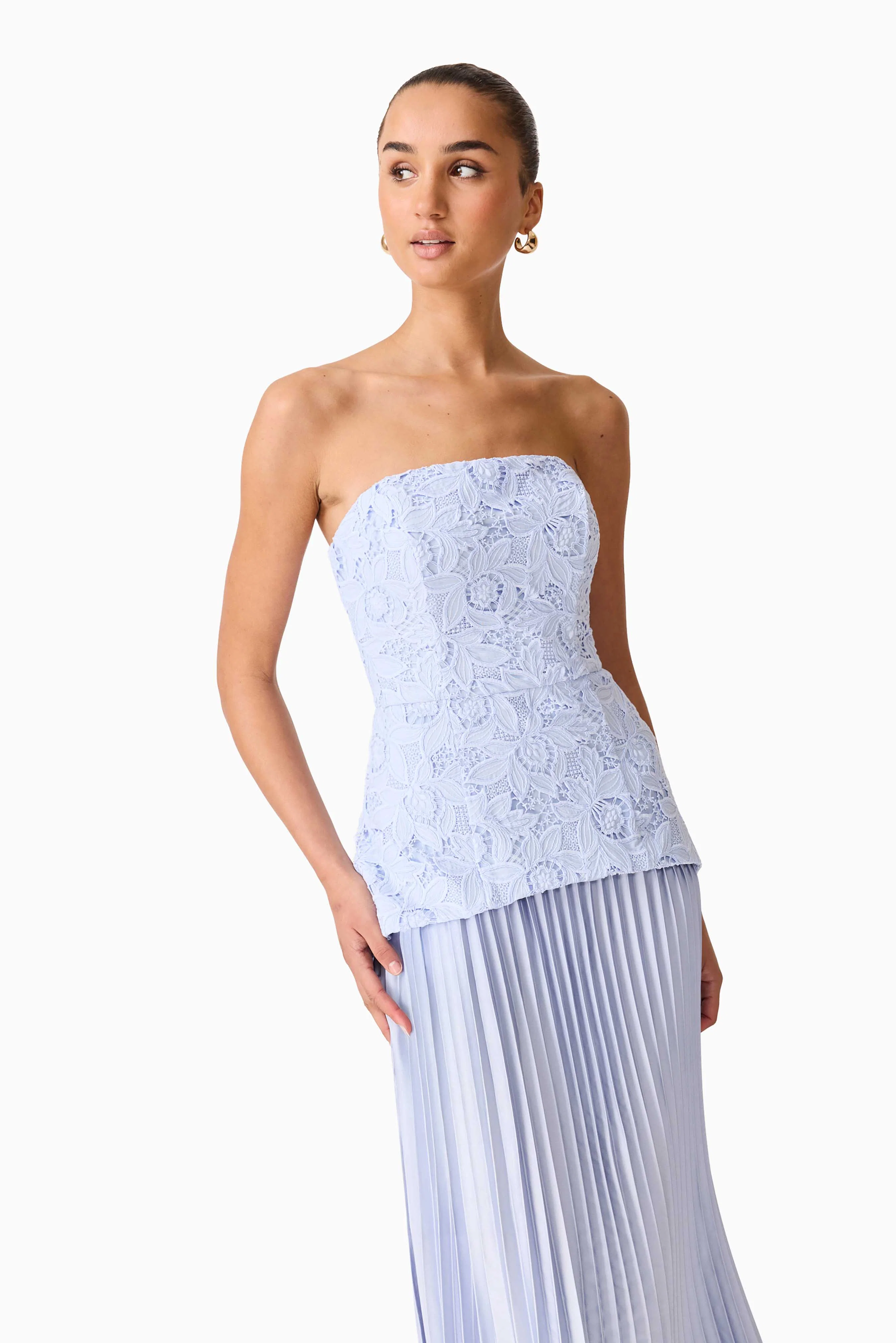 Lacy Strapless Gown in Powder Blue