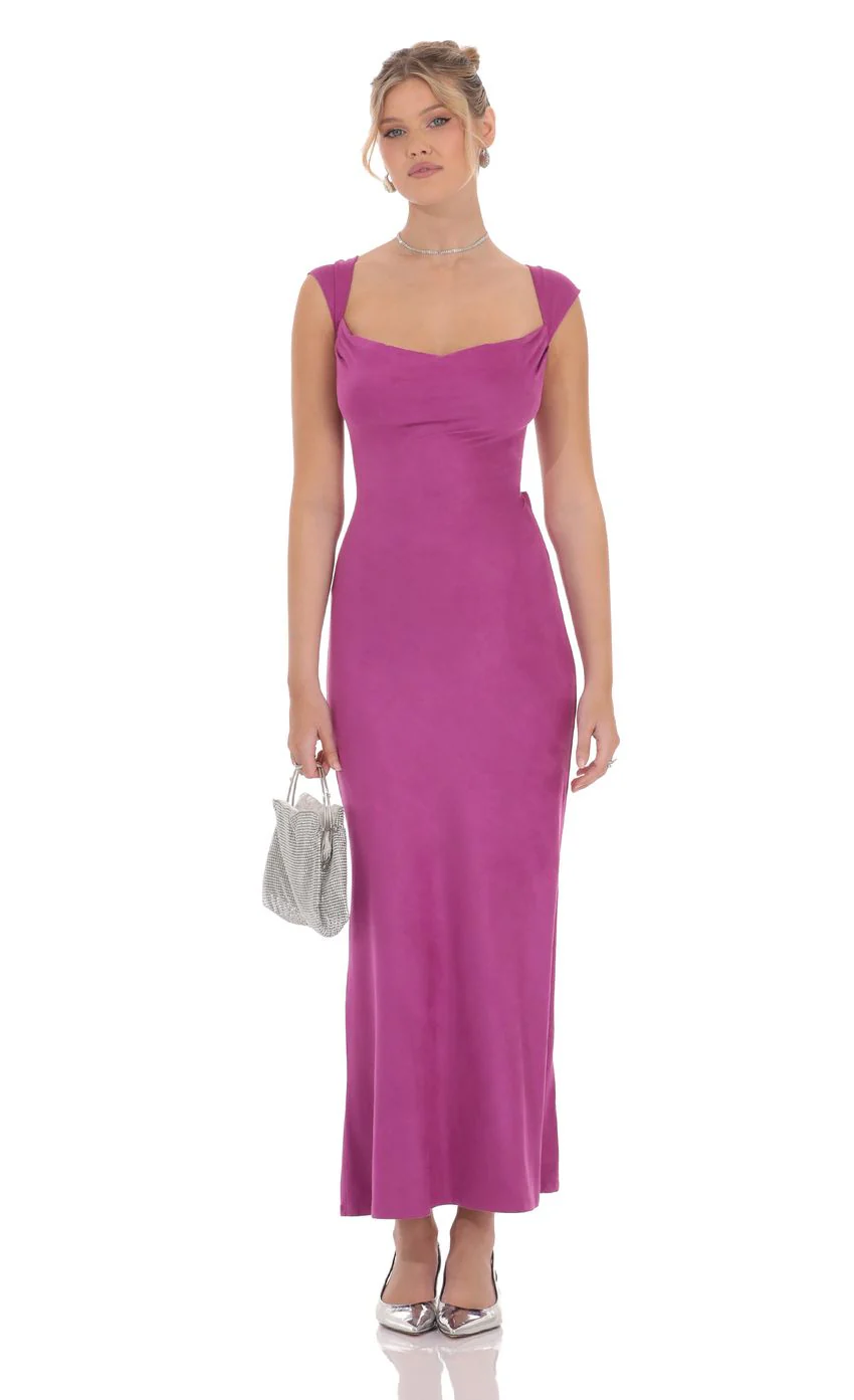 Suede Strappy Maxi Dress in Magenta - luluinthesky