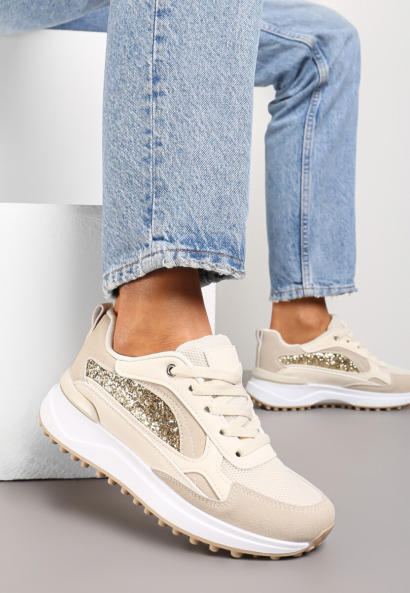 Białe Sneakersy z Noskiem z Siateczki i Wstawką Cekinową Tilrialls