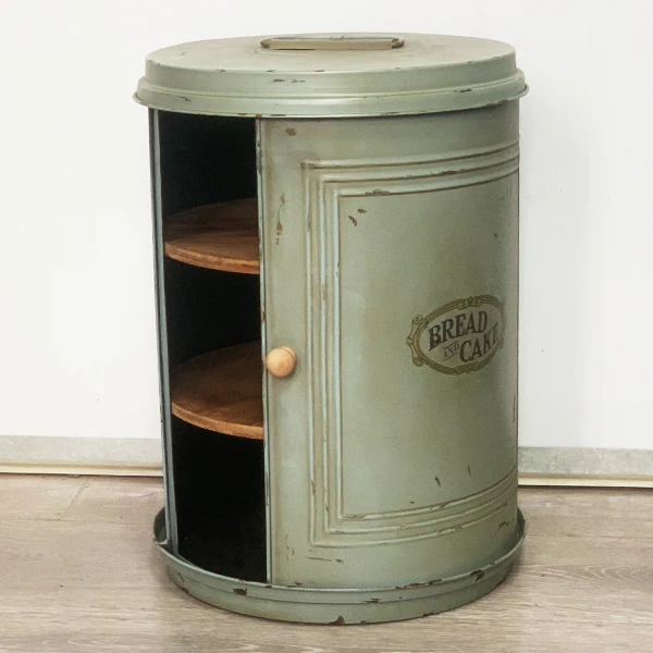 Large Vintage Metal Bread Box with Sliding Door