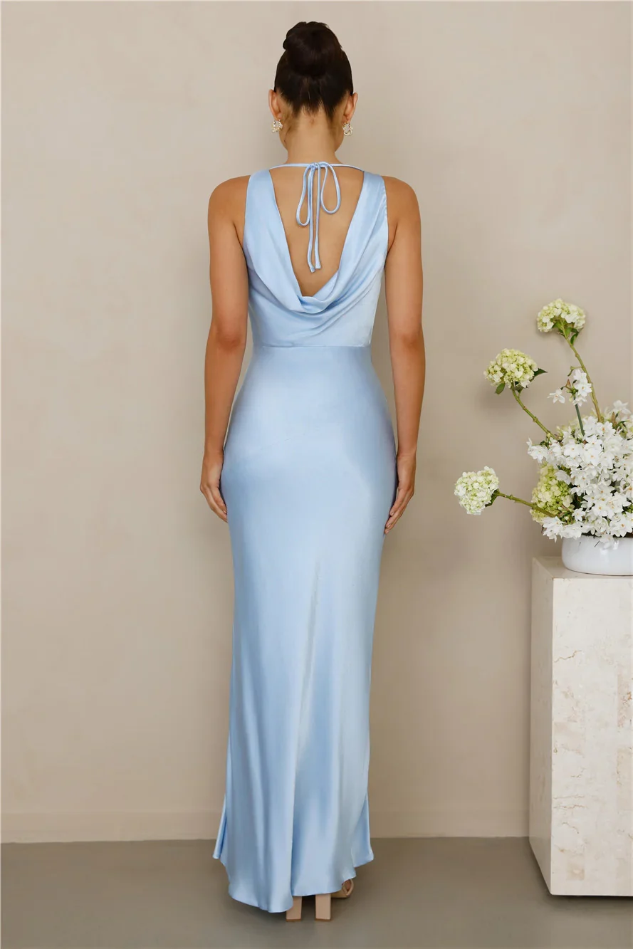 The Loretta Cowl Satin Maxi Dress Blue
