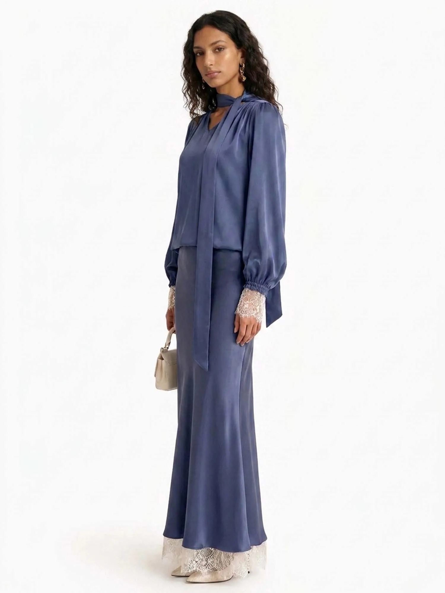 Blue Lace Hem Skirt