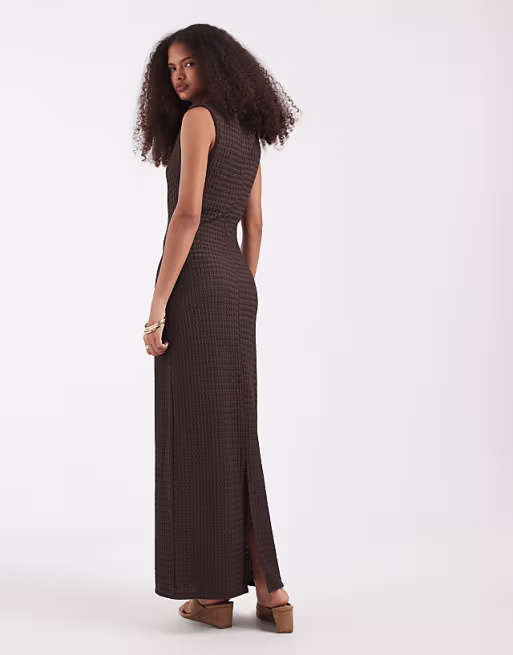 Vero Moda textured twist detail maxi dress in chocolate brown