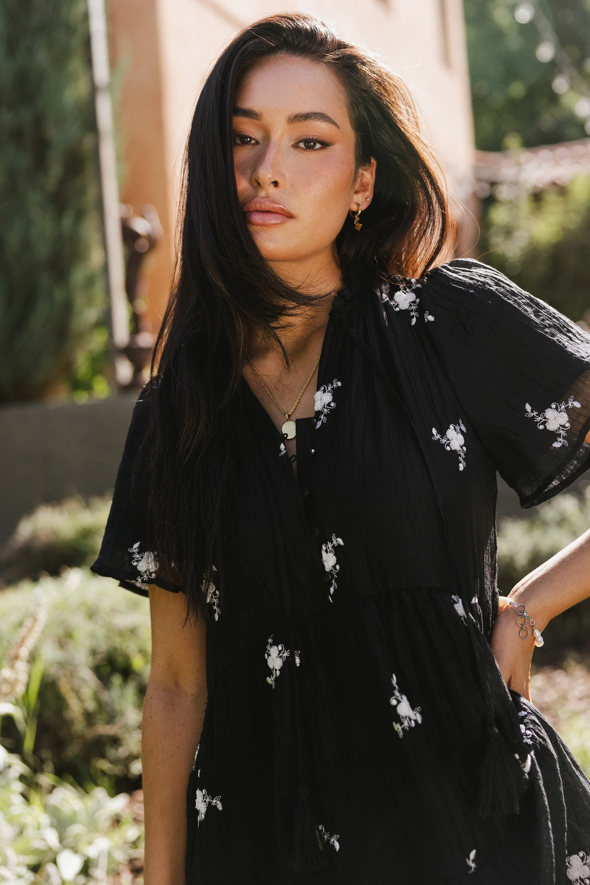 Flynn Embroidered Maxi Dress in Black