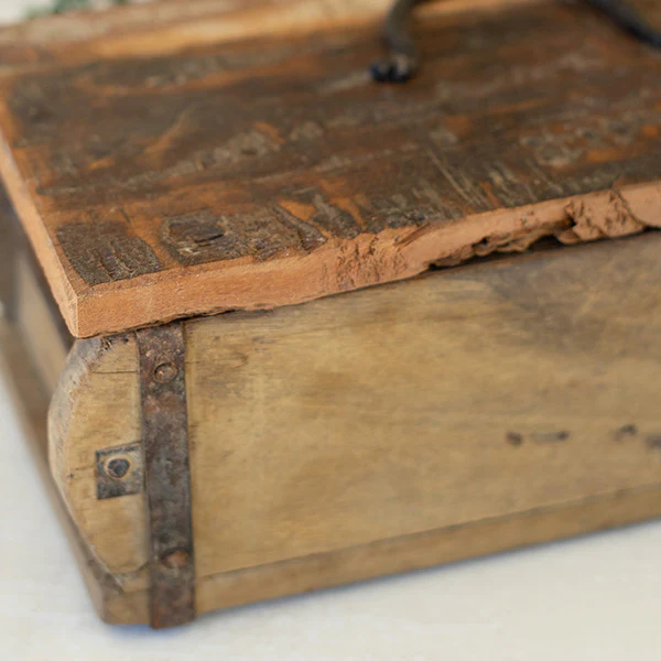 Repurposed Antique Wooden Brick Mold with Lid, Set of 2