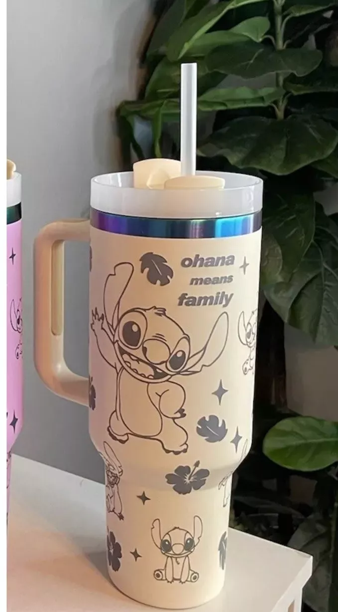 Stitch Stanley Flowstate White Tumbler Cup Laser Engraved 40oz