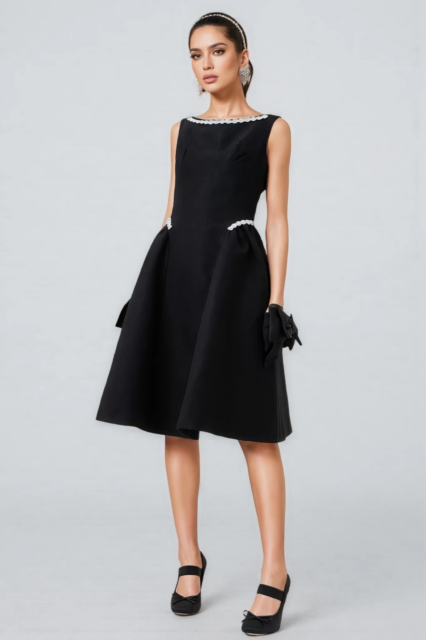 Loretty Sleeveless Flowers Pearl Midi Dress