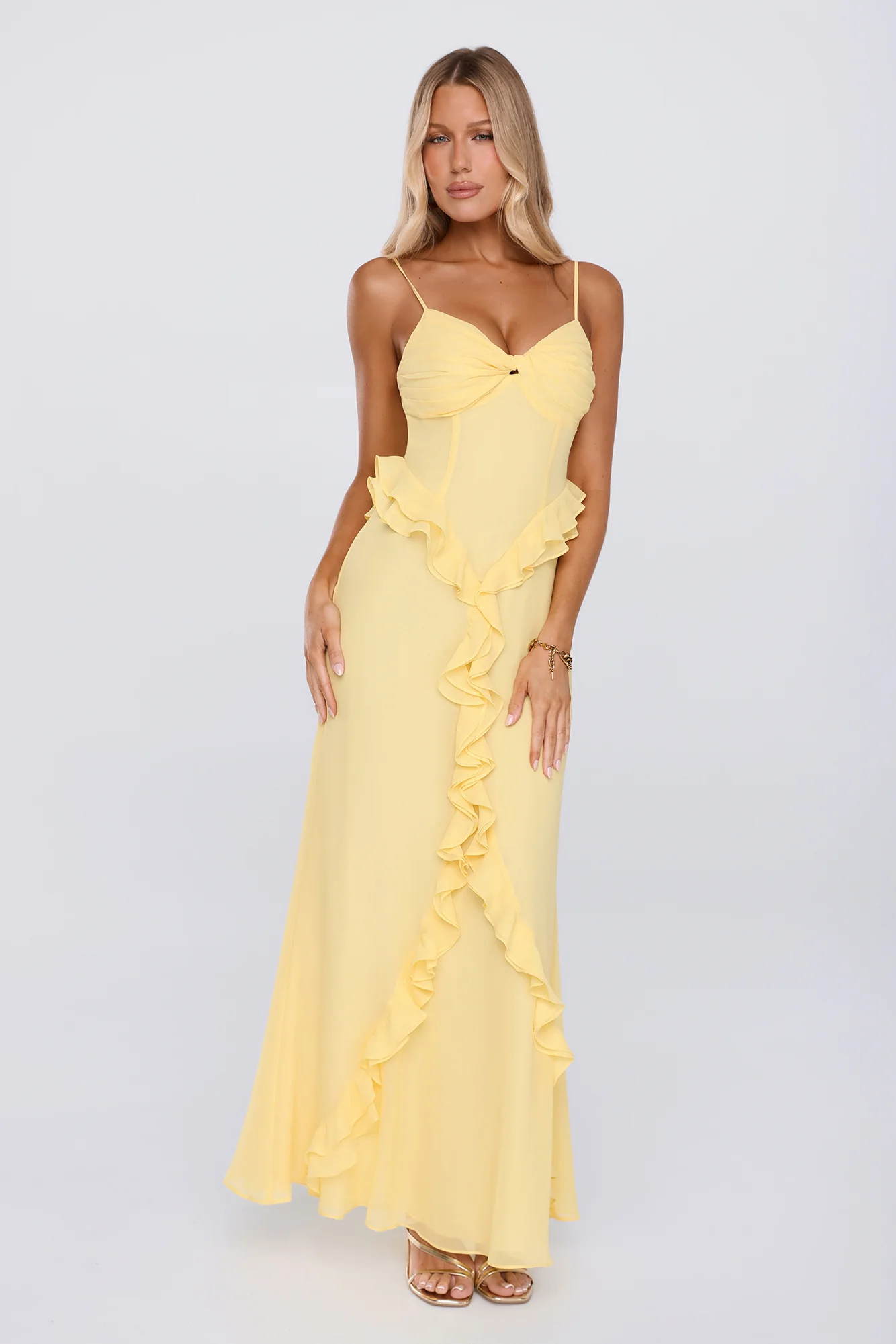 Balmy Nights Club Maxi Dress Lemon