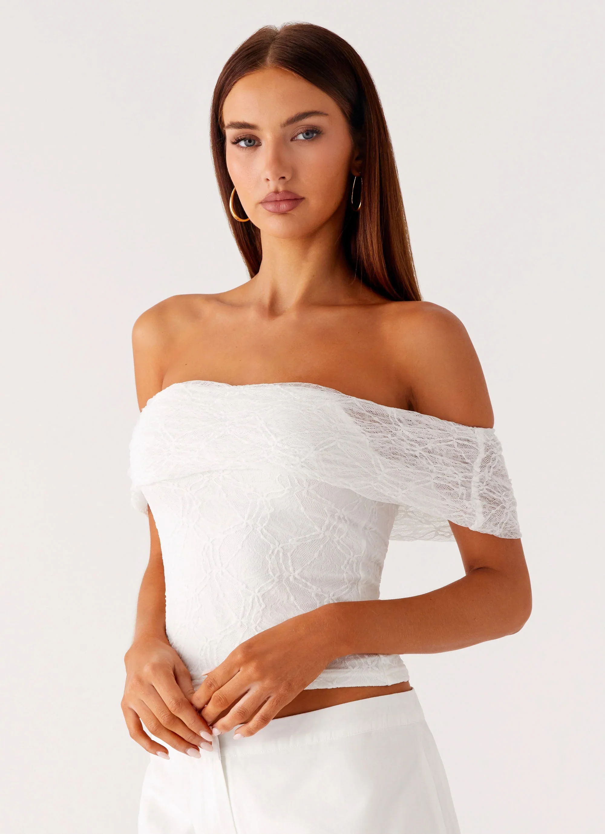 Tabby Off Shoulder Top - White - IRIS PETAL