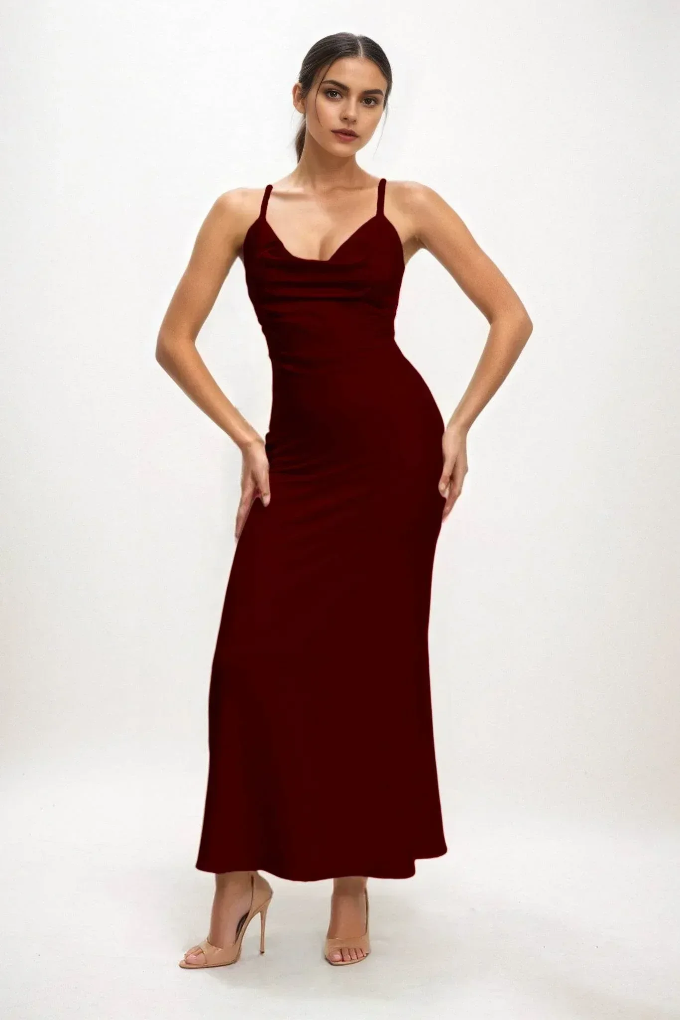 Sheath-Column Midi Luxe Satin Dress CB0831CS