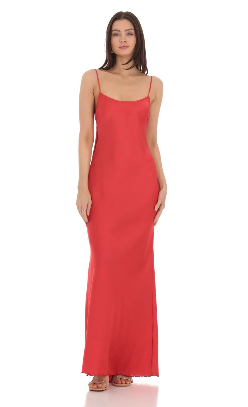 Back Bow Satin Dress in Red - luluinthesky