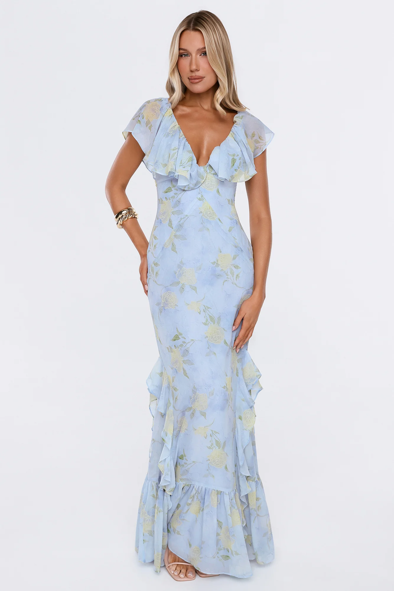 Romantic Bloom Maxi Dress Blue