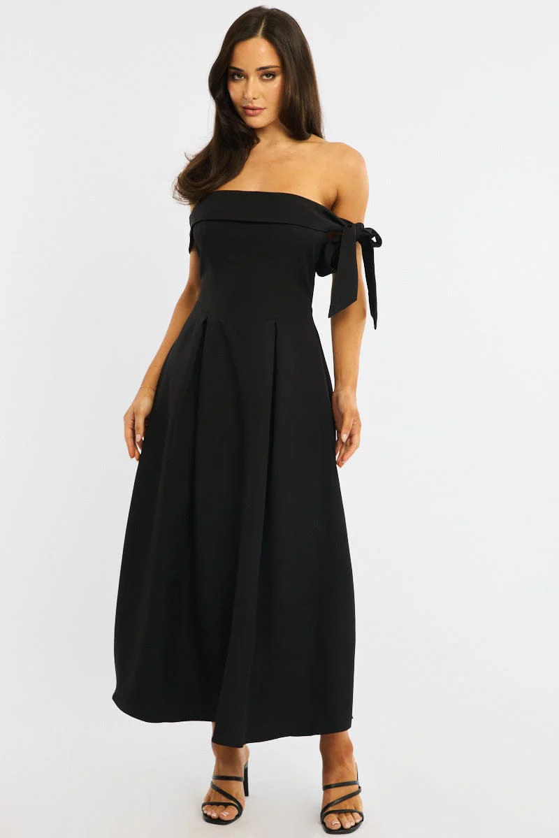 Black Off Shoulder Midi Dress