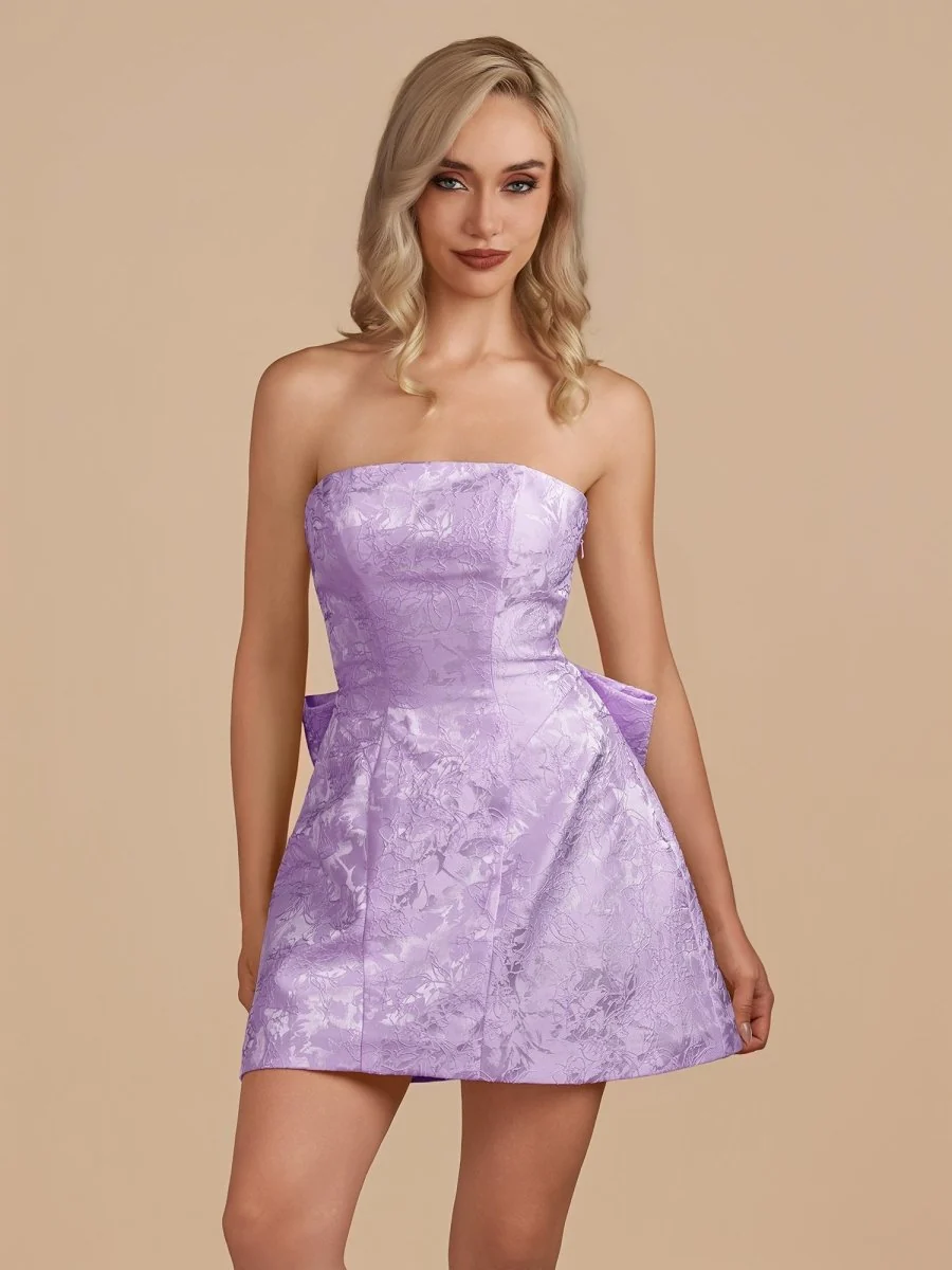 Sky Blue Strapless Jacquard A Line Homecoming Dress With Bowknot