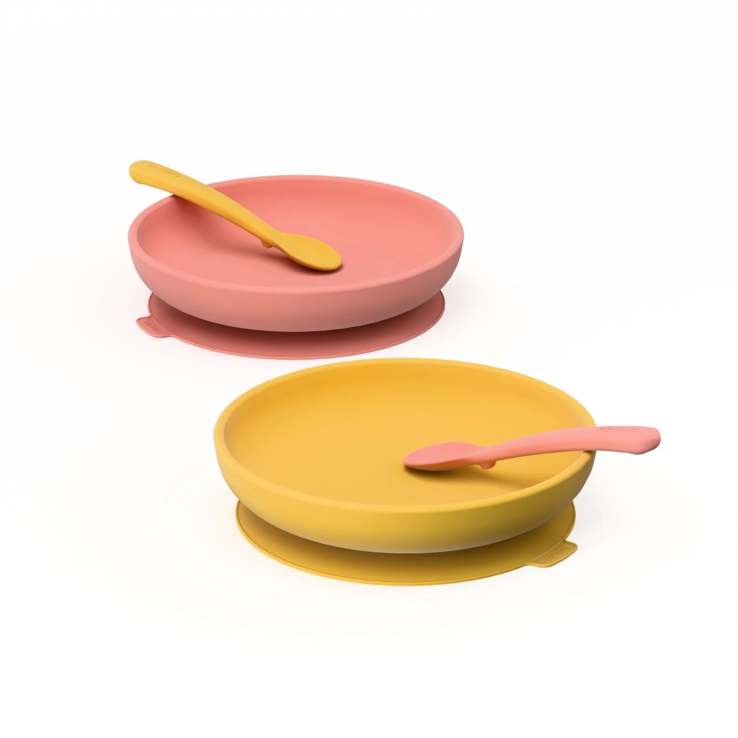 Vogeelle Duo Suction Plate & Spoon Set - Mimosa / Coral