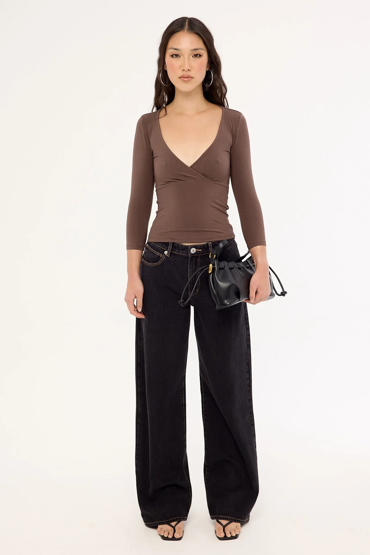 Motel Trudis V Neck Wrap Top COFFEE QUARTZ