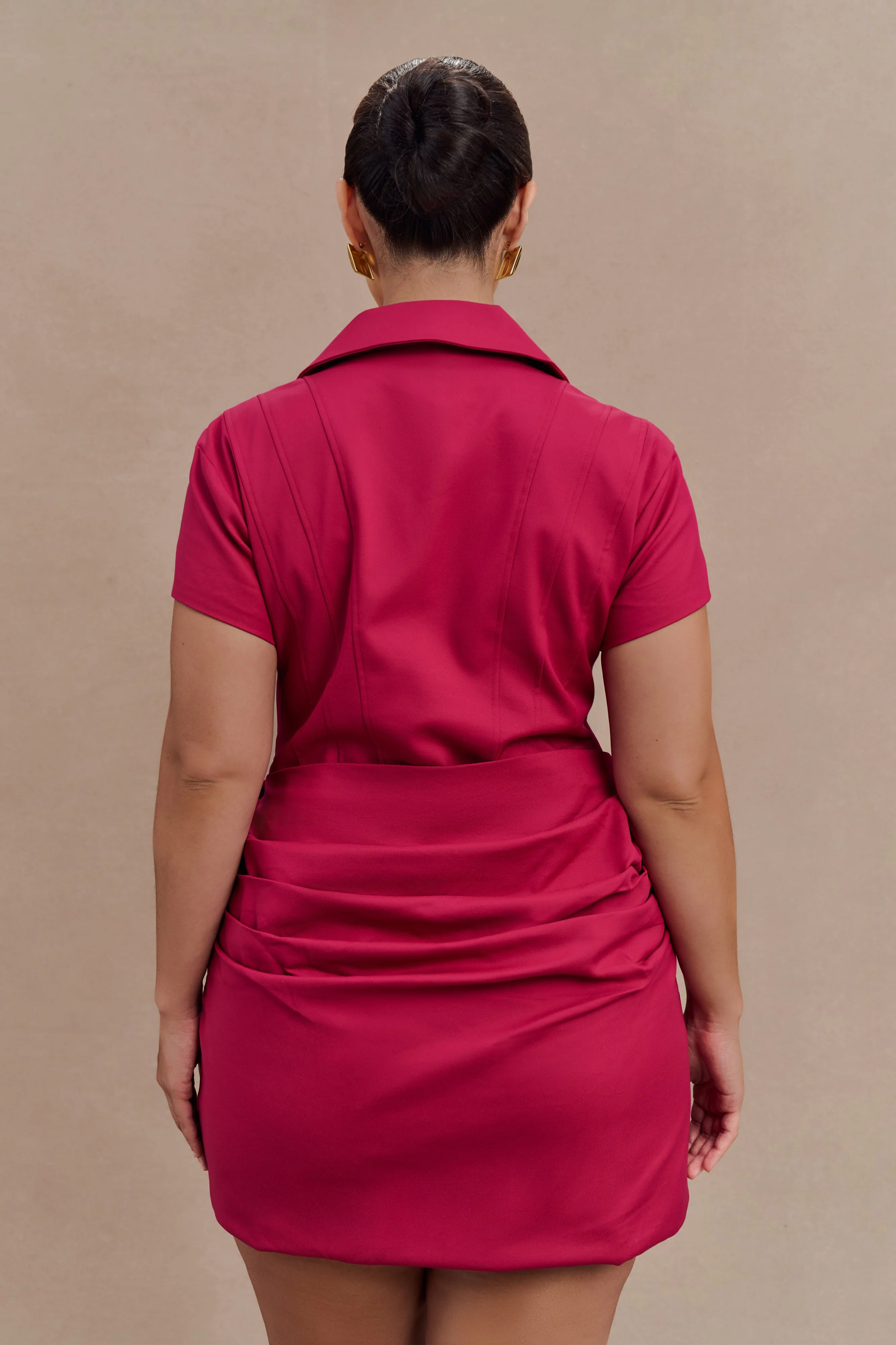 Tarryn Collared Cotton Mini Dress - Dragonfruit