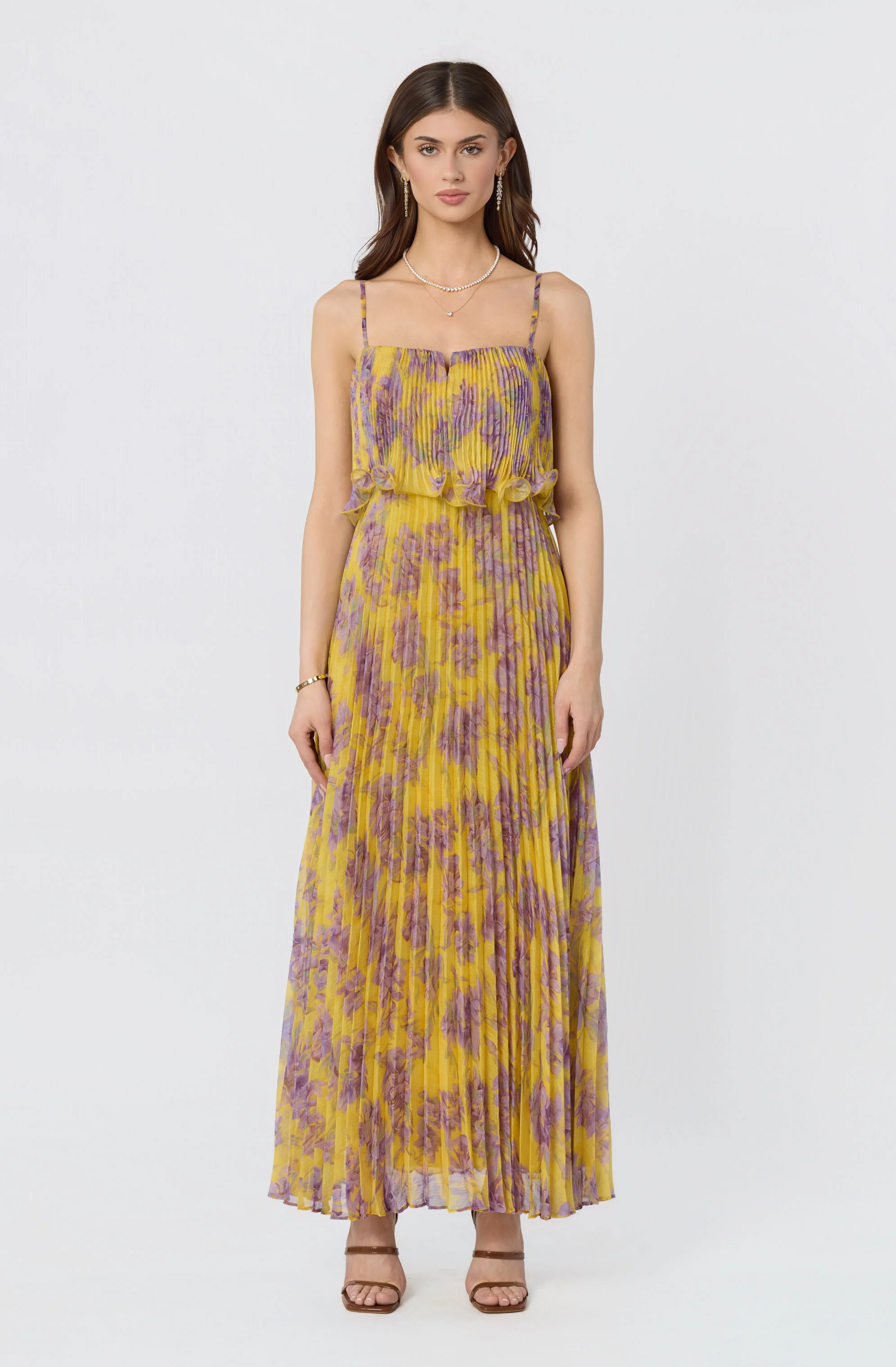 Makennah Plissé Floral Maxi Dress