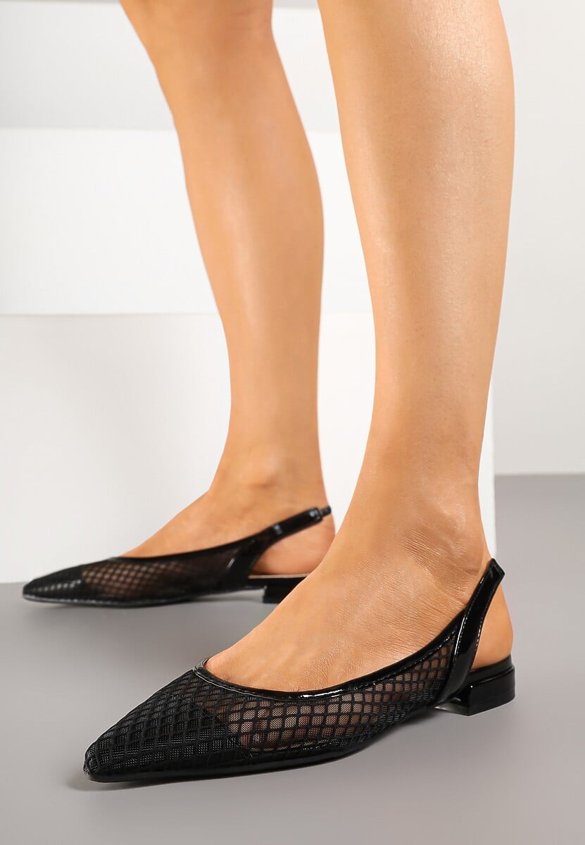 Czarne Sandały Typu Slingback z Siateczkową Cholewką Gallevia