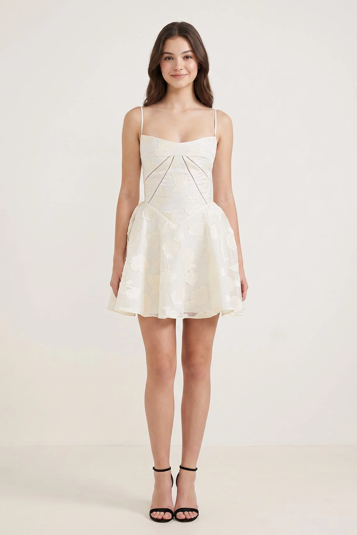 Ivory Spaghetti Straps Chiffon Jacquard A-Line Homecoming Dress